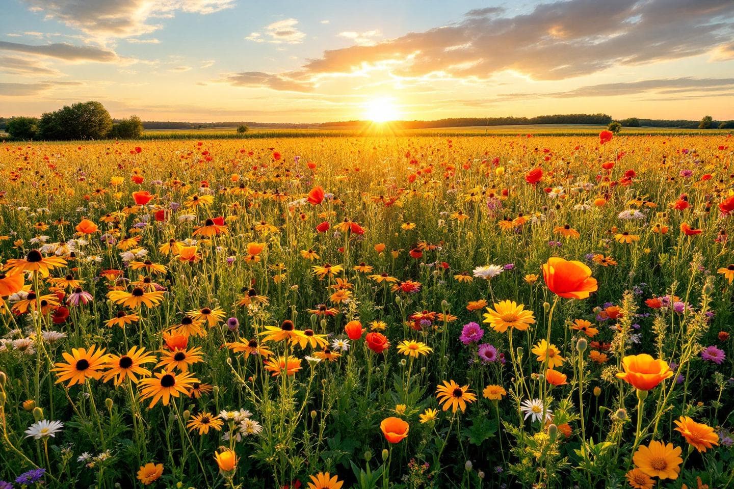Beautiful wildflower meadow in full bloom