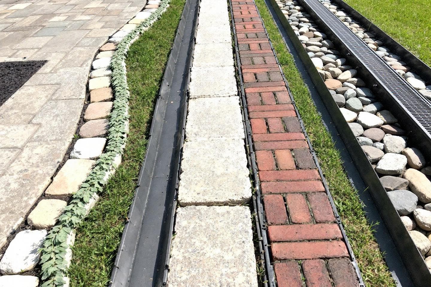 Garden edging materials including metal, brick, and stone options